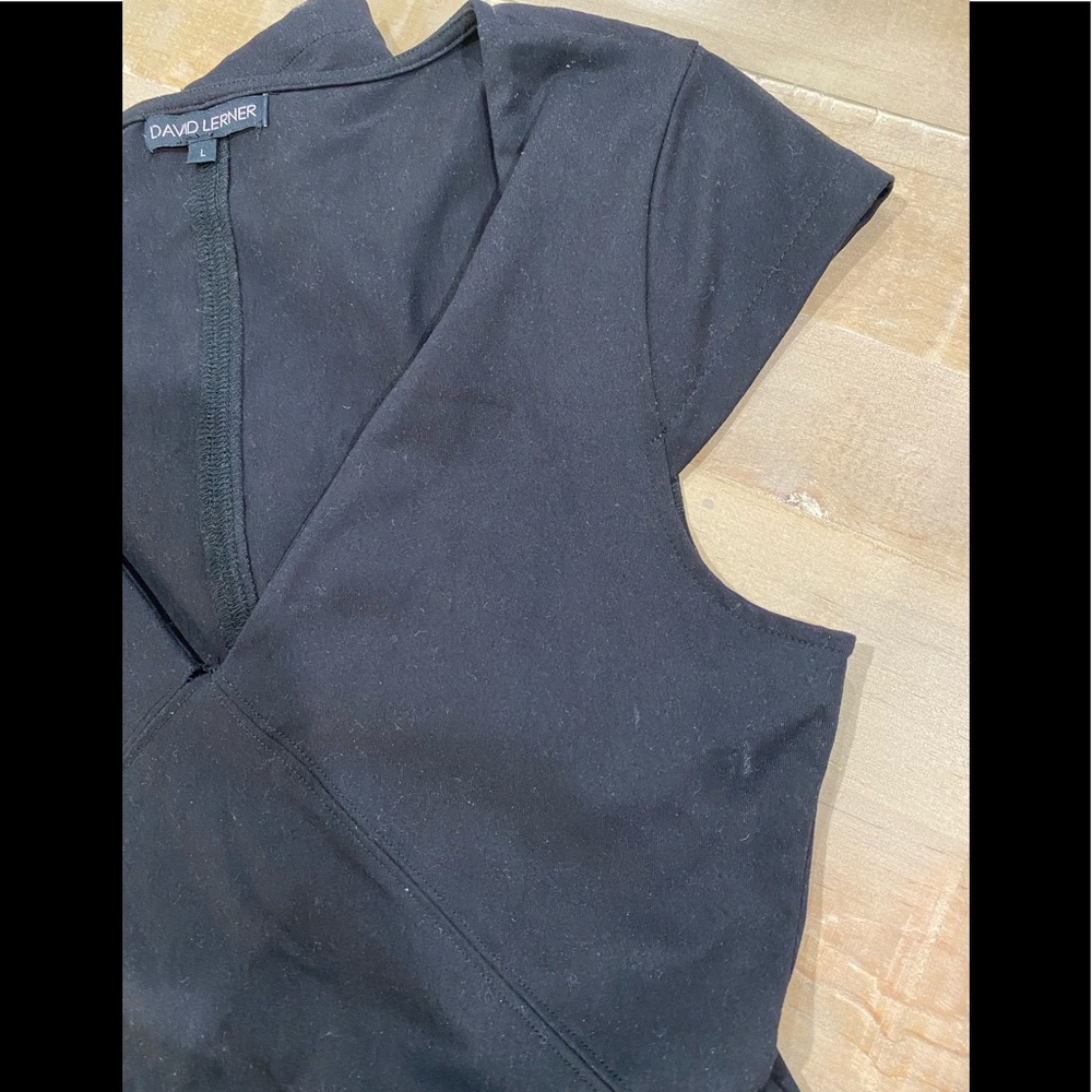 David Lerner cap sleeve fitted stretch Bodycon mini dress basic staple piece L - Picture 10 of 10